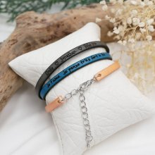Leather bracelet woman to be personalized by engraving with silver chain
