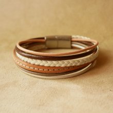 Beige multi-leather cuff bracelet for women