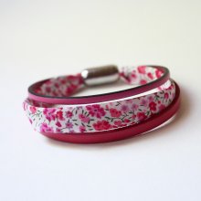 Women's bracelet trio leather & liberty pink flowers 