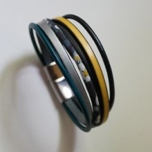 Multi-row leather and anthracite grey Liberty cord cuff bracelet