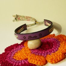 Florâme 'Brille' engraved bracelet with pastel liberty ribbon on purplish leather