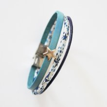 Trio of leathers and Liberty cord bracelet blue stars