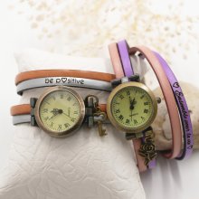 Customizable double turn leather wrist watch duo of colors