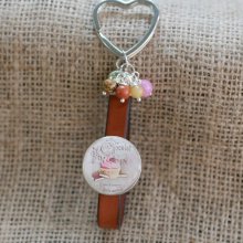 Chocolate themed leather and pearl key ring or bag jewel