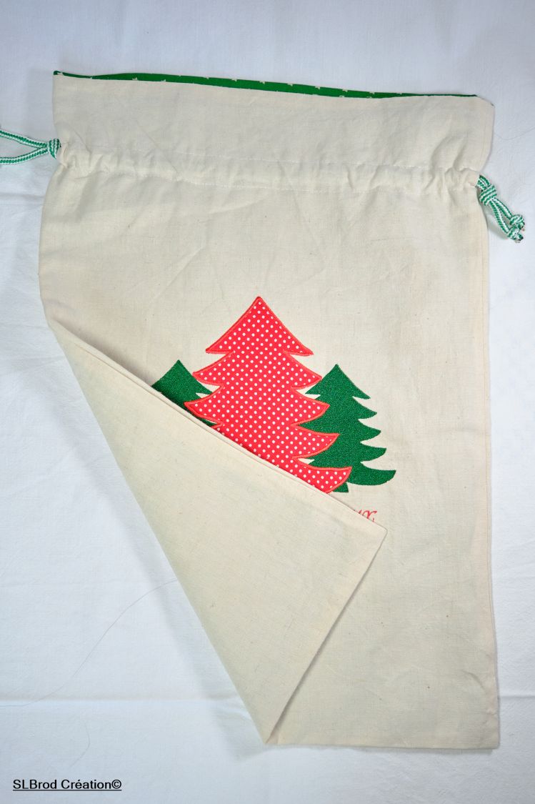 Christmas bag large size red applied fir tree