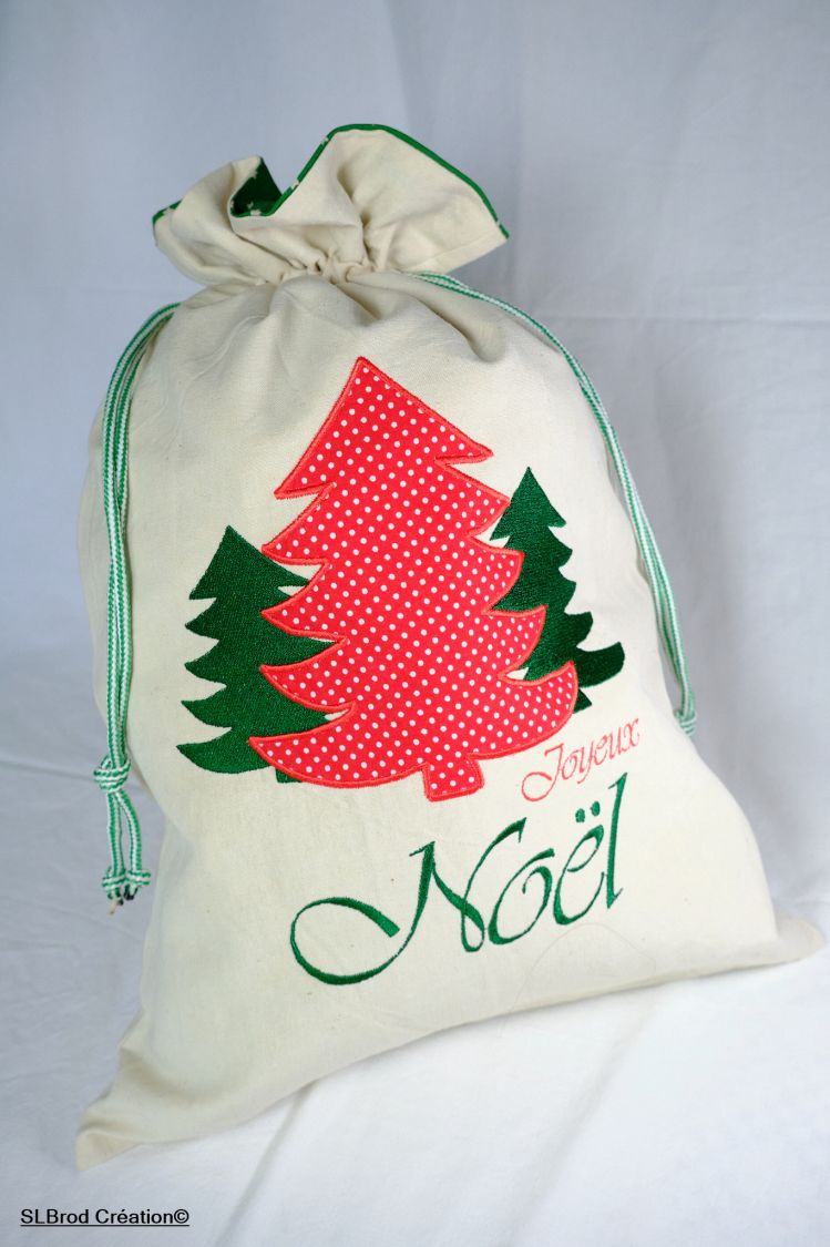 Christmas bag large size red applied fir tree