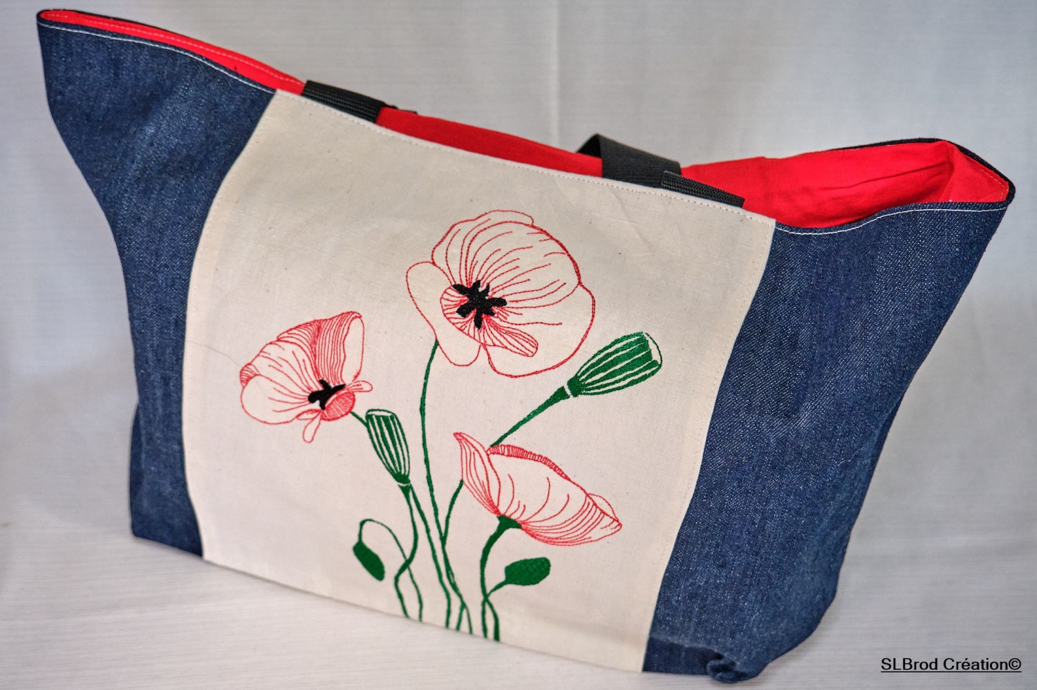 Shopping bag with poppy pattern on white background