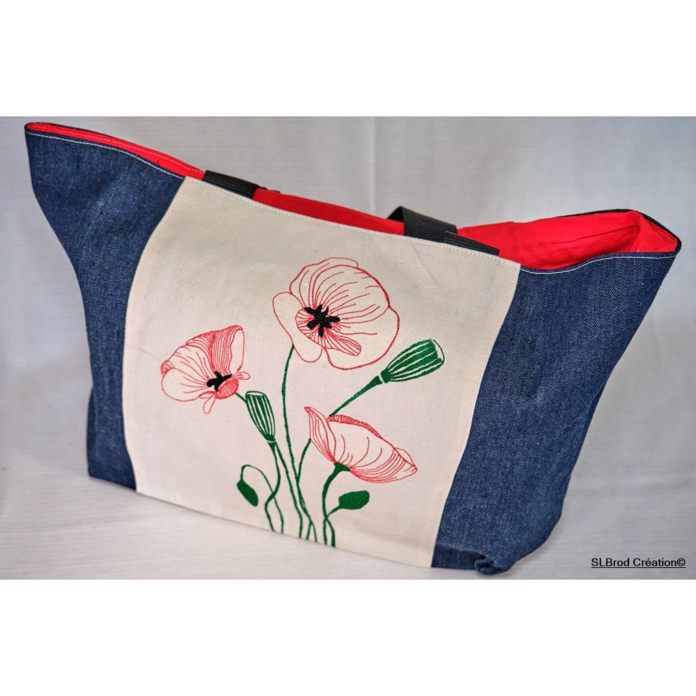 Shopping bag with poppy pattern on white background