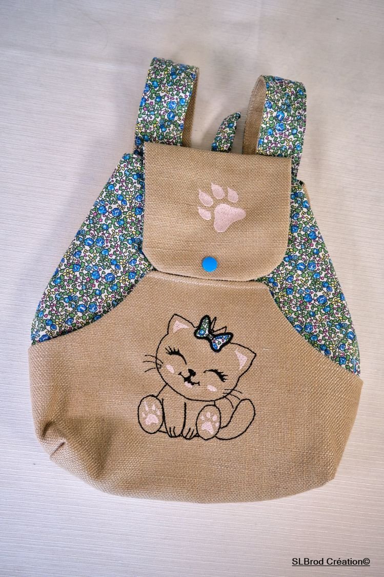 Embroidered backpack kitten customizable