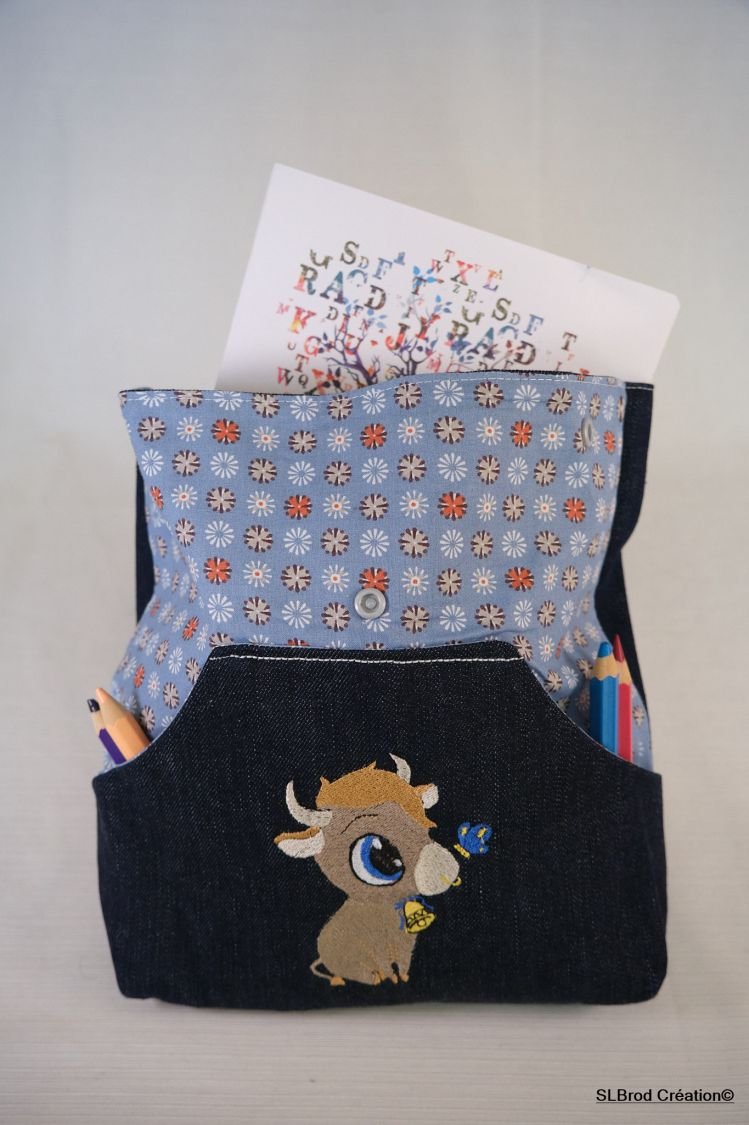 Embroidered children's backpack bull jean customizable