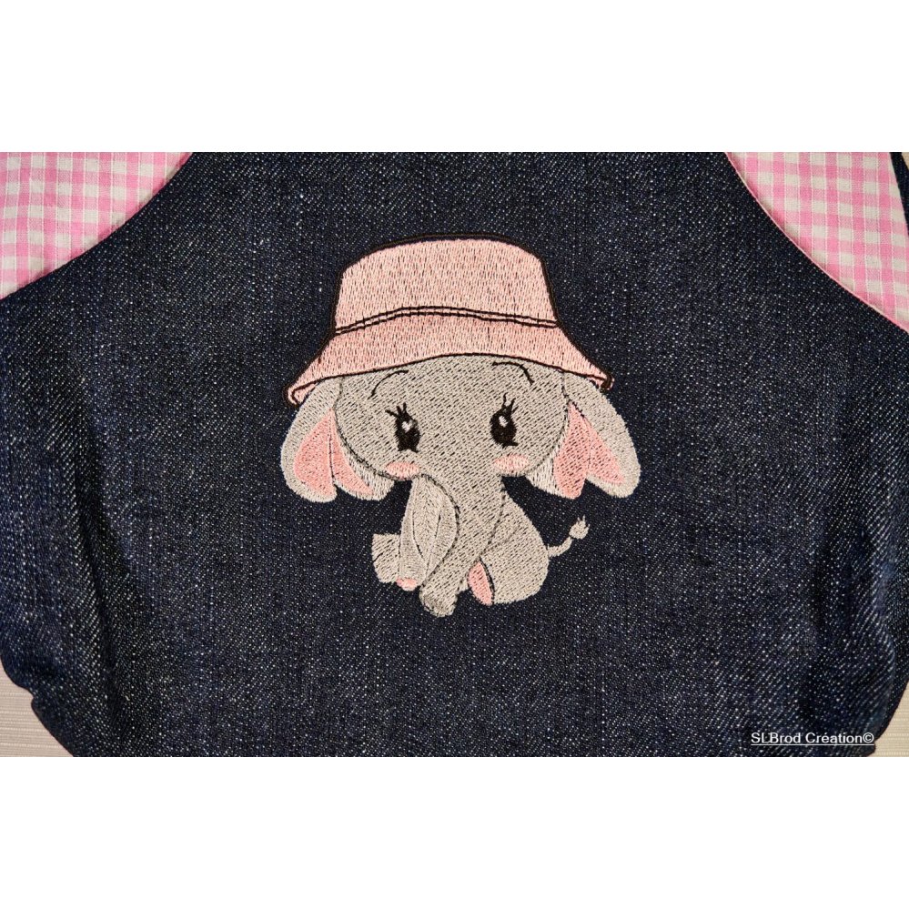 Embroidered children's backpack elephant with pink hat customizable