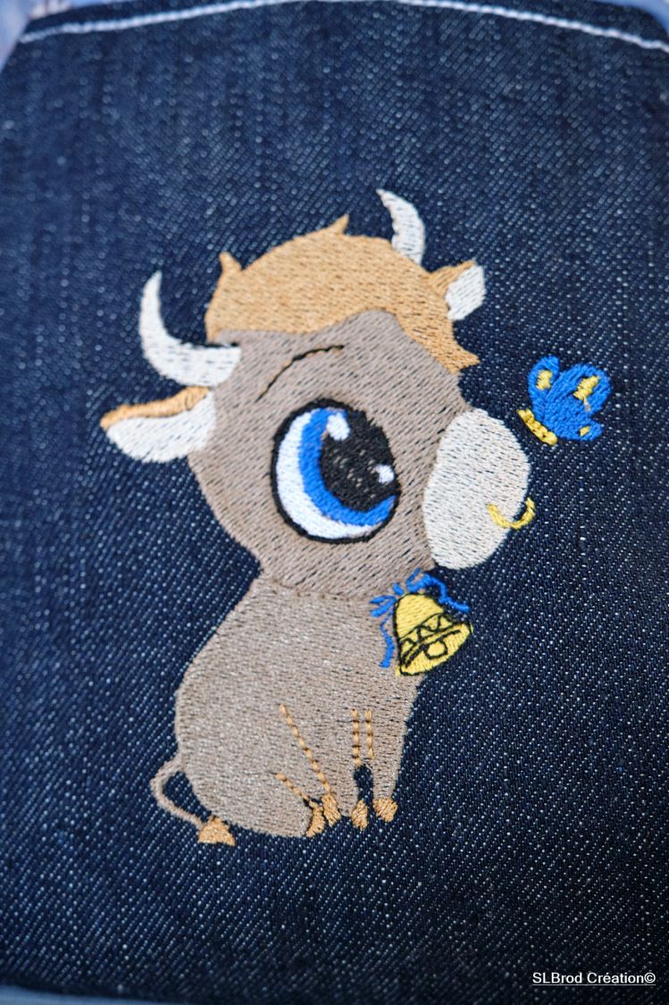 Embroidered children's backpack bull jean customizable