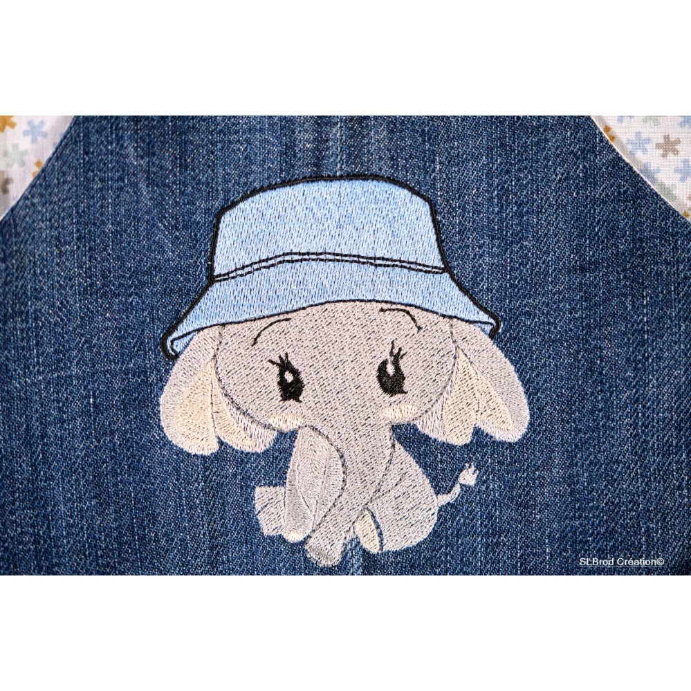 Embroidered children's backpack elephant with blue hat customizable