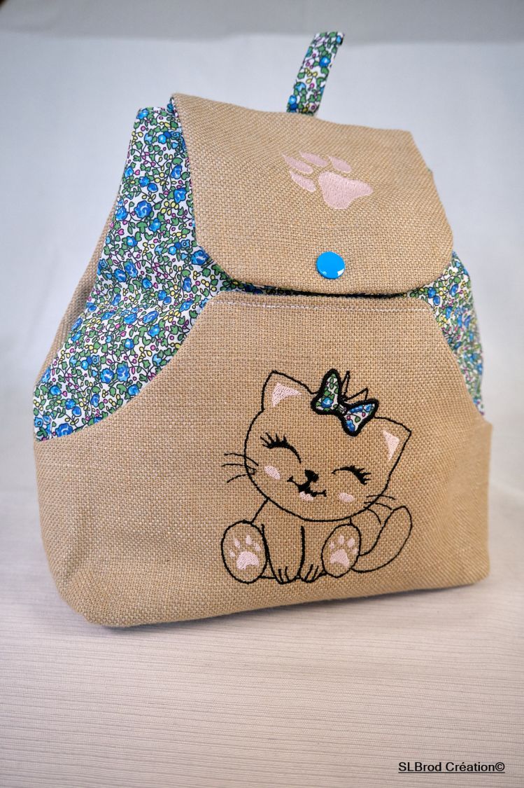 Embroidered backpack kitten customizable