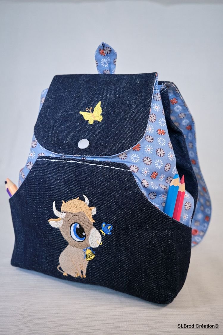 Embroidered children's backpack bull jean customizable
