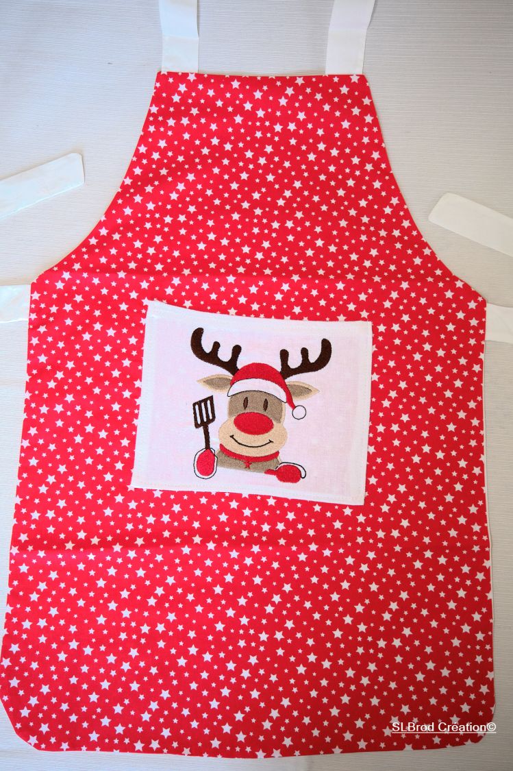 Red reindeer embroidered apron