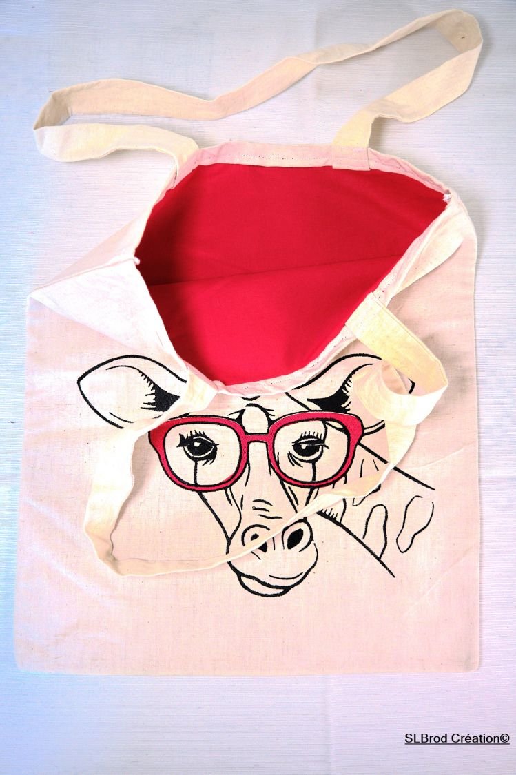 Embroidered Tote Bag giraffe red glasses customizable