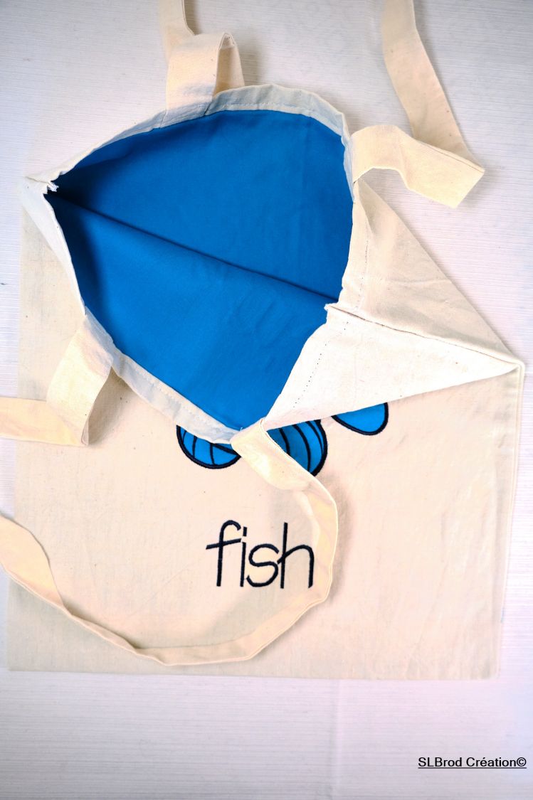 Tote Bag embroidered blue fish