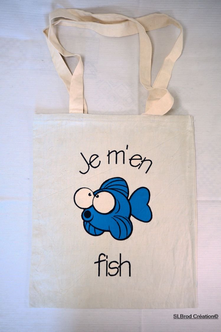 Tote Bag embroidered blue fish