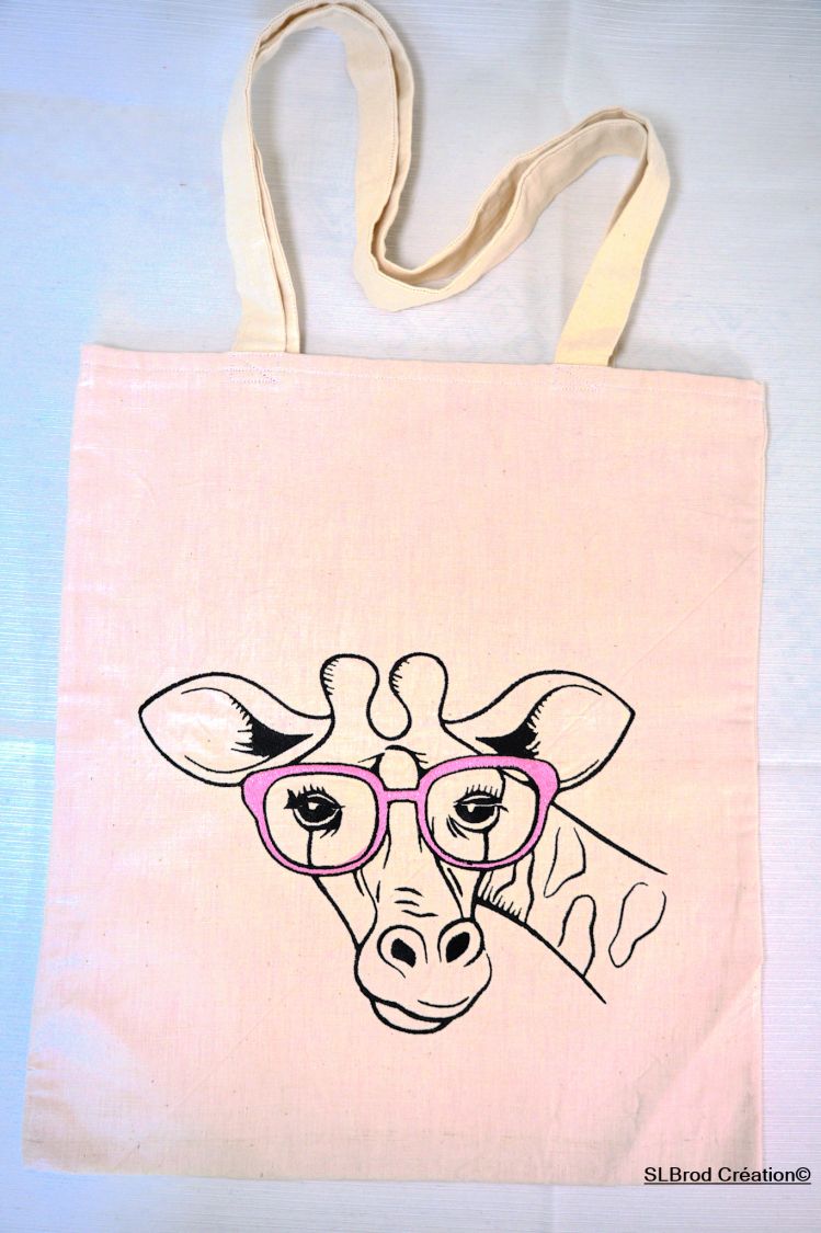 Embroidered Tote Bag giraffe glasses roses customizable