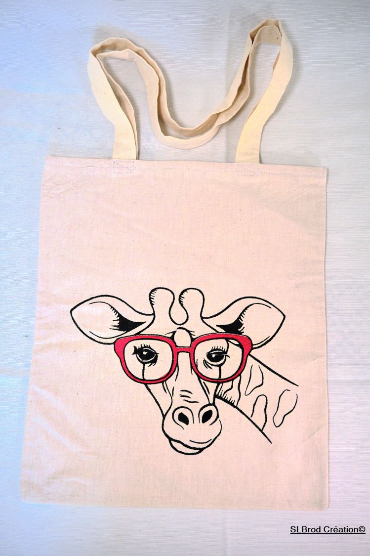 Embroidered Tote Bag giraffe red glasses customizable