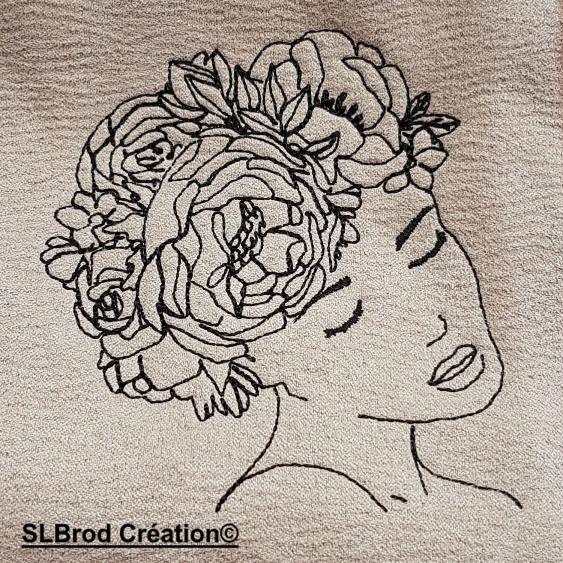 Embroidered pencil case Woman flower