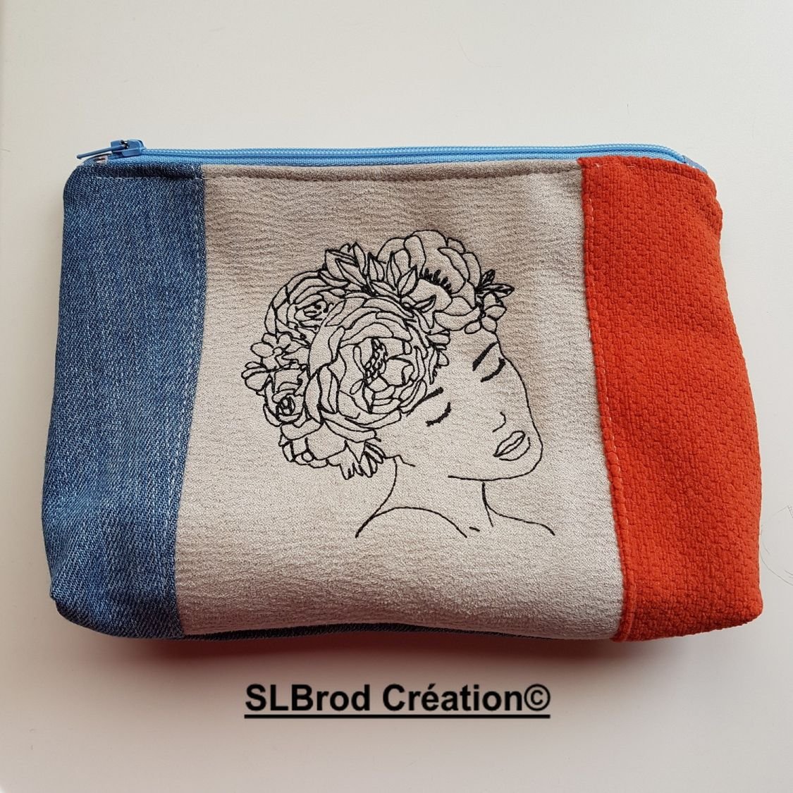 Embroidered pencil case Woman flower