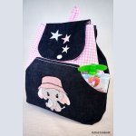 Embroidered children's backpack elephant with pink hat customizable