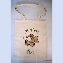 Brown embroidered fish tote bag