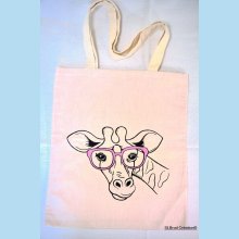 Embroidered Tote Bag giraffe glasses roses customizable