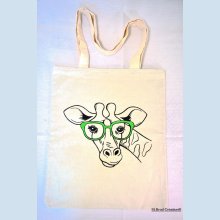 Embroidered Tote Bag giraffe green glasses customizable