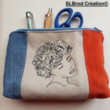 Embroidered pencil case Woman flower